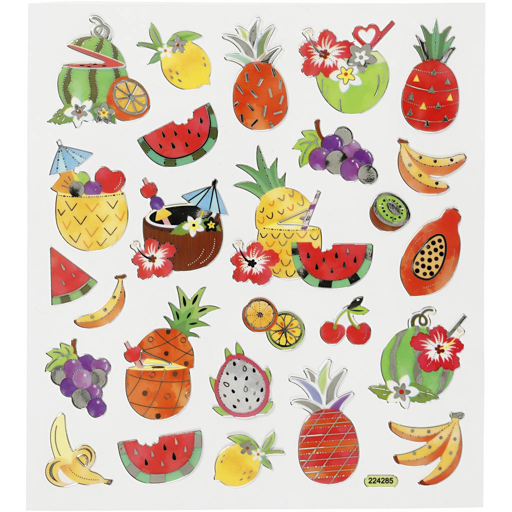 Adesivi aziendali Creativ, frutta esotica, foglio 15x16,5 cm, 1 foglio
