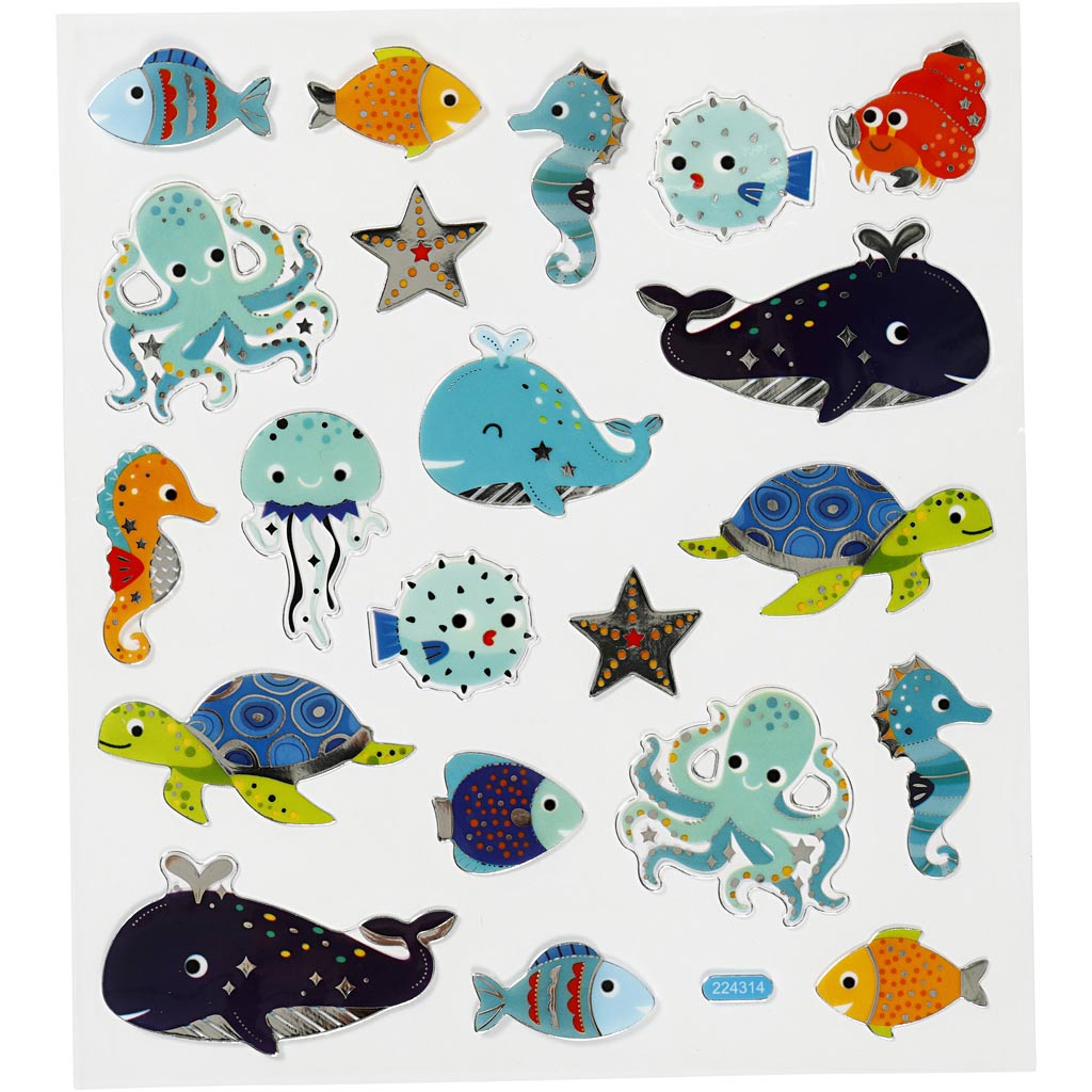Pegatinas de empresa Creativ, animales marinos, hoja 15x16,5 cm, 1 hoja
