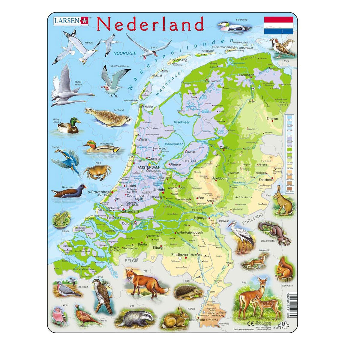 Selecta Larsen Pluzzle Map Nederland - Geográfico con animales, 68.