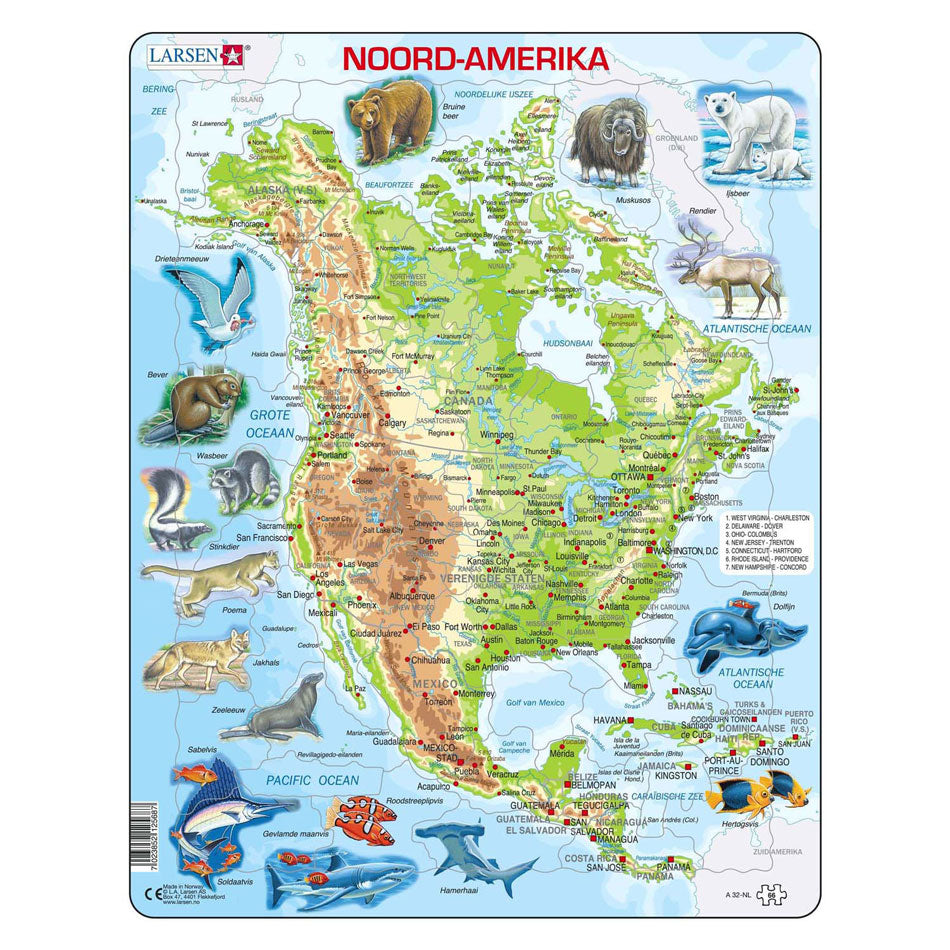 SelectA Larsen Pluzzle mappa Nord America geografica con animali, 66st.