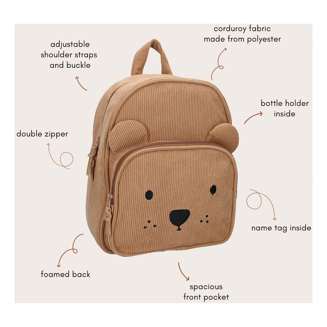 Mochila kidzroom Porto Beary Brown