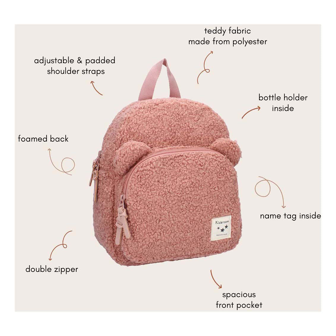 Kidzroom Porto Beary Bolsa de escuela excitada Junior 6.5 litros de salmón rosa