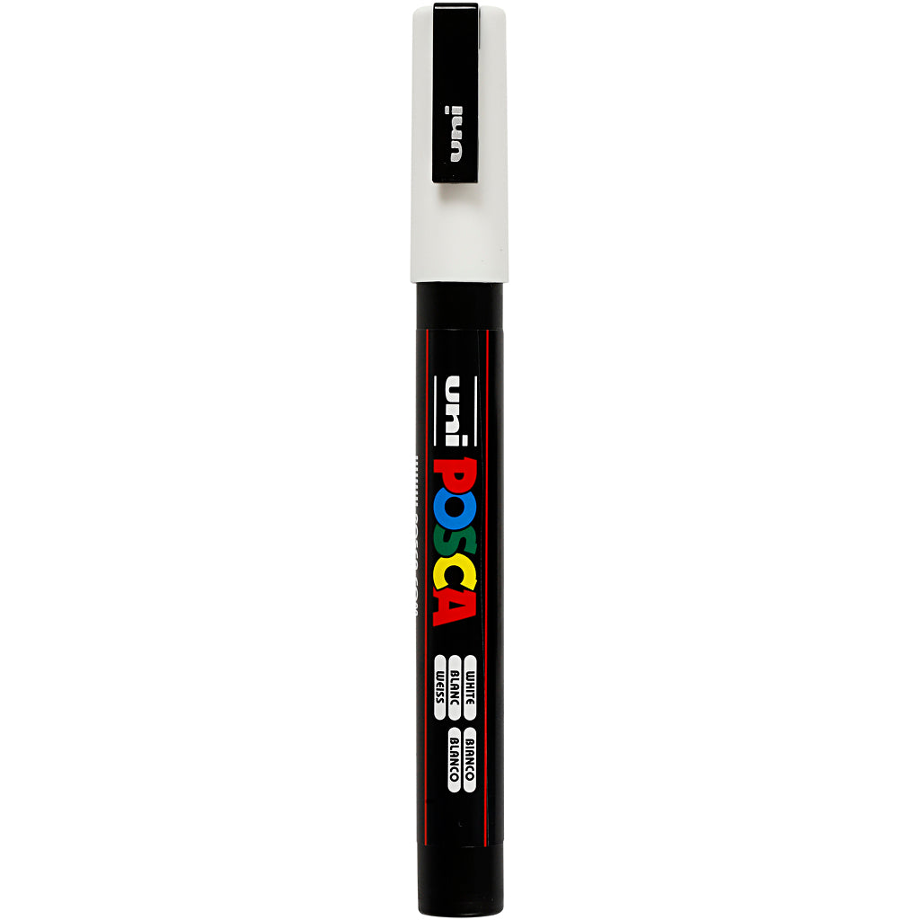 UNI-POSCA Posca Marker, AFM PC-3M, spessore della linea 0,9-1,3 mm, fine, bianco, 1 pezzo