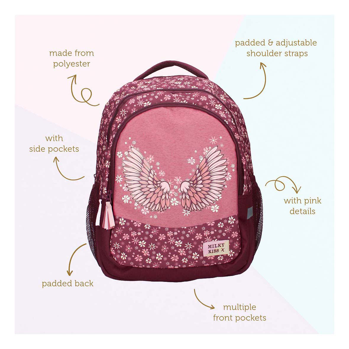 Mochila Milky Kiss flores silvestres, 3 compartimentos