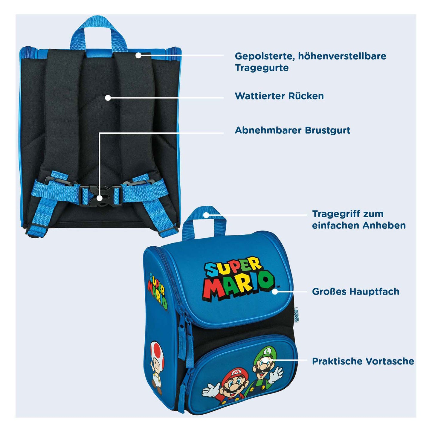 Backpack della scuola sotto copertura Super Mario Blauw