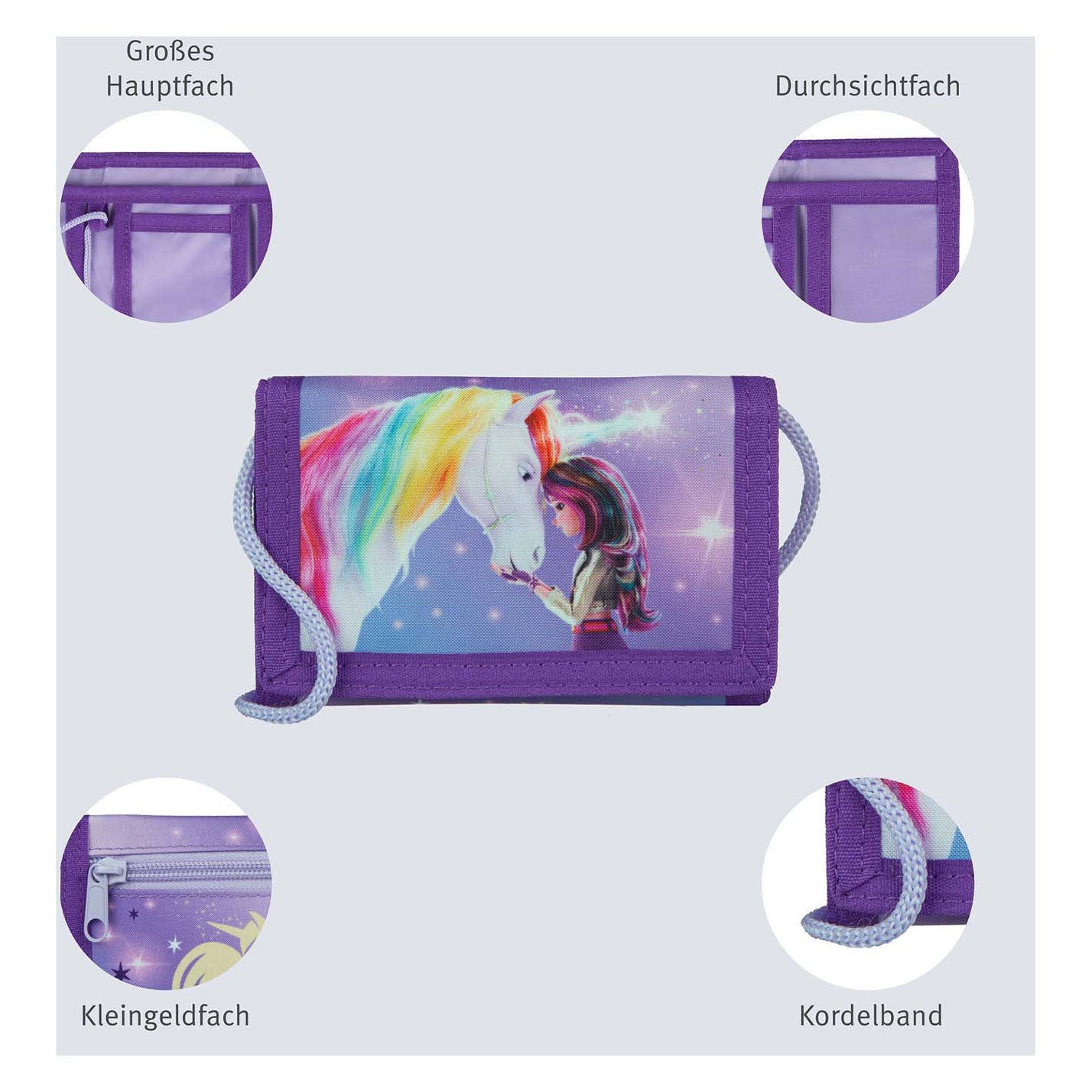Billetera encubierta de la academia de unicornio con cordón