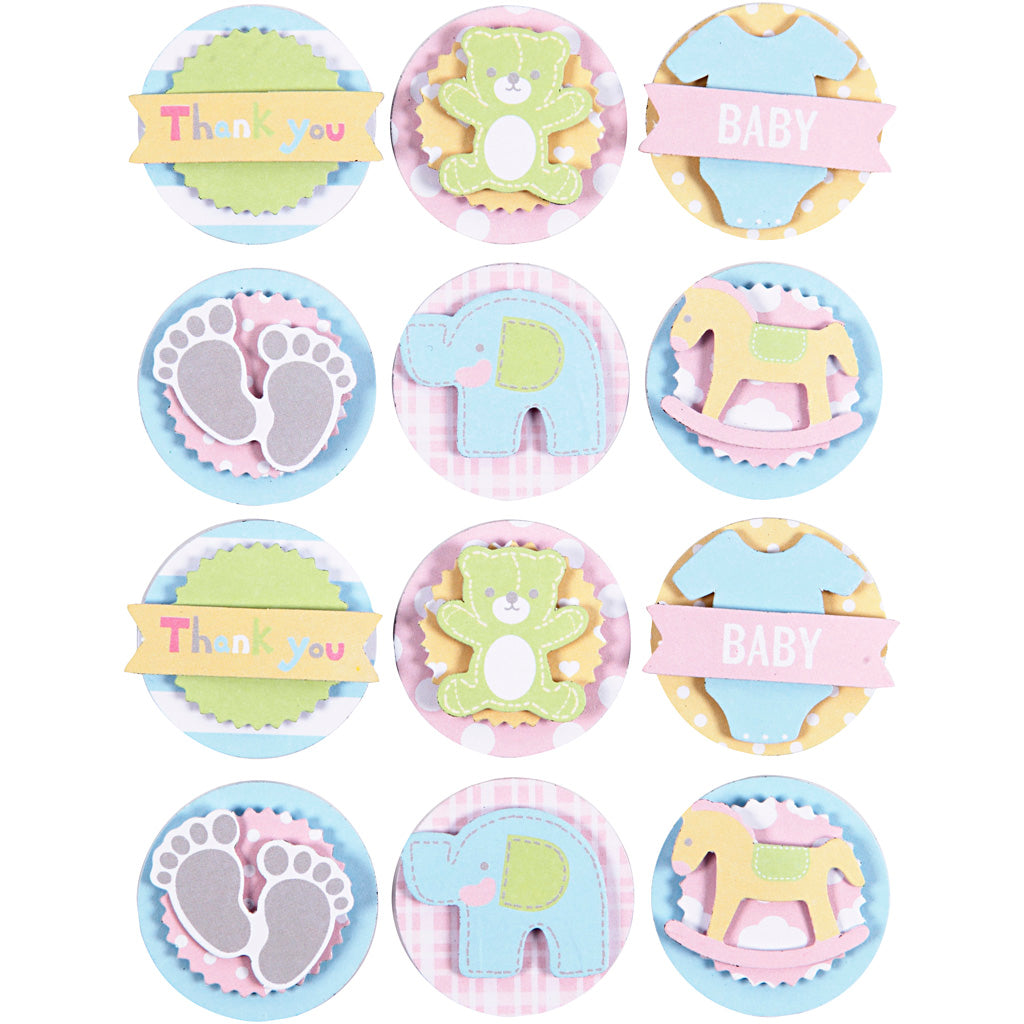 Adesivi 3D per bambini Creativ Company, baby, d 35 mm, spessore 5 mm, 1 foglio