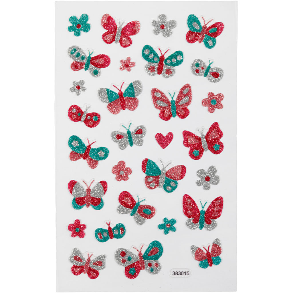 Creativ company pegatinas con purpurina, mariposas, hoja 10x16 cm, 1 hoja