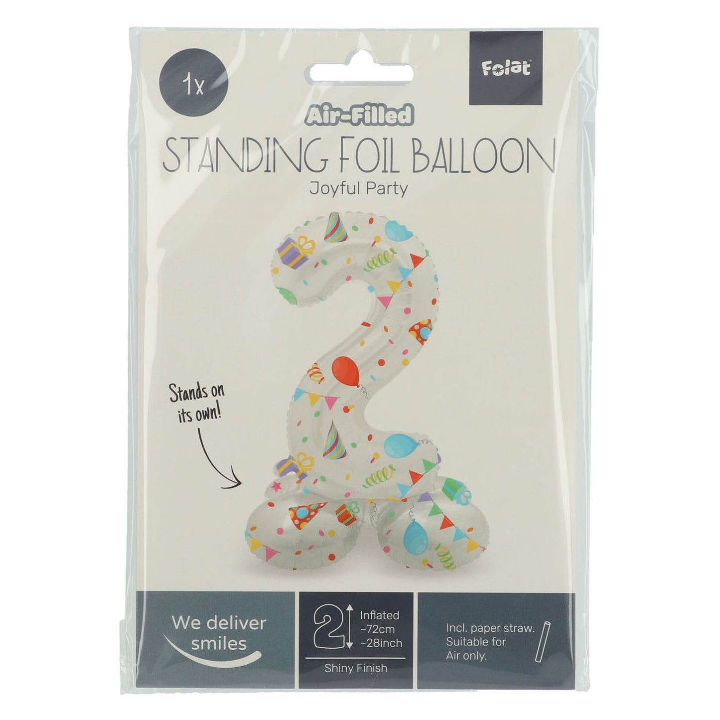 Globo de aluminio de pie Joyful Party número 2 -72 cm