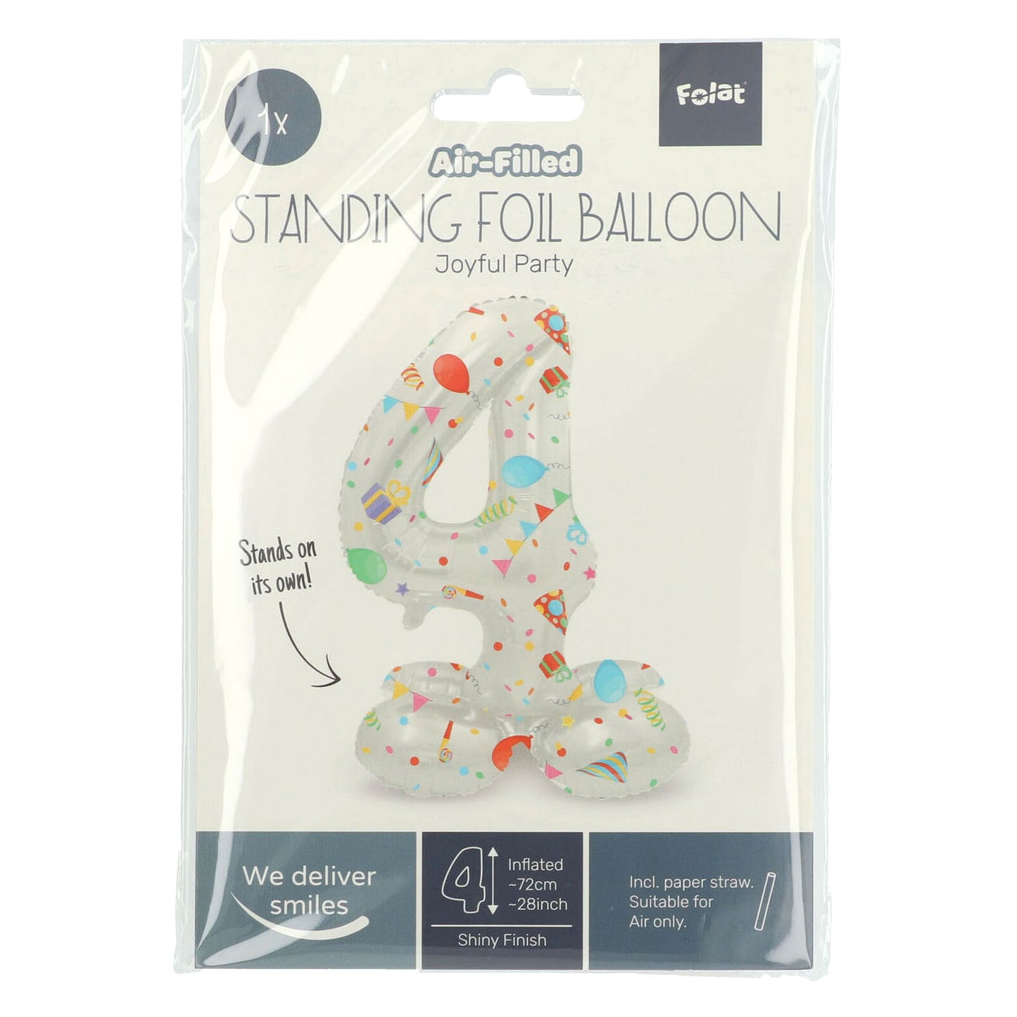 Globo de aluminio de pie Joyful Party Número de 4 -72 cm