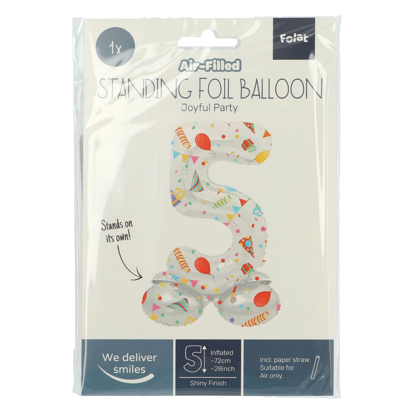 Globo de aluminio de pie Joyful Party número 5 -72 cm