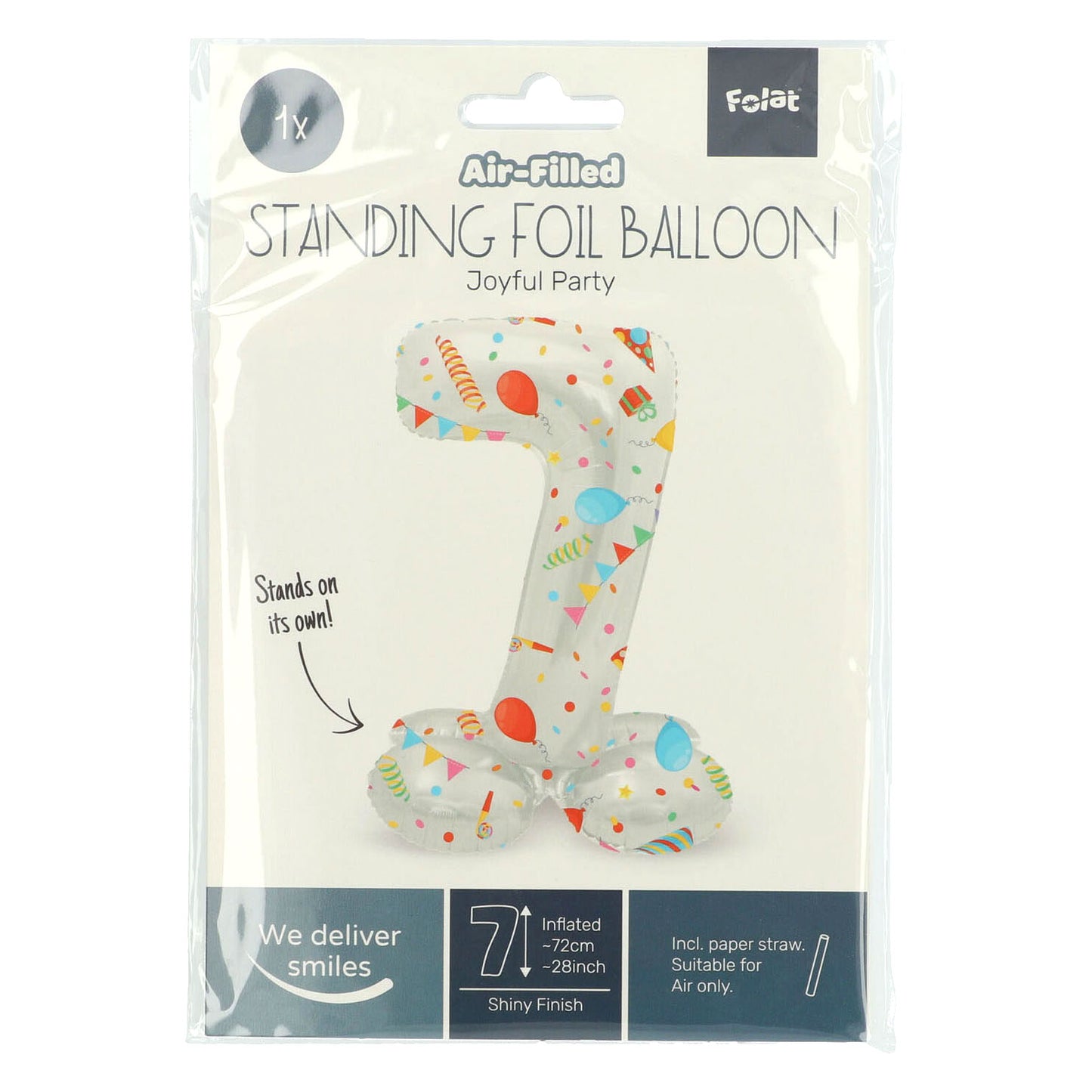 Globo de aluminio de pie Joyful Party Número de 7 -72 cm