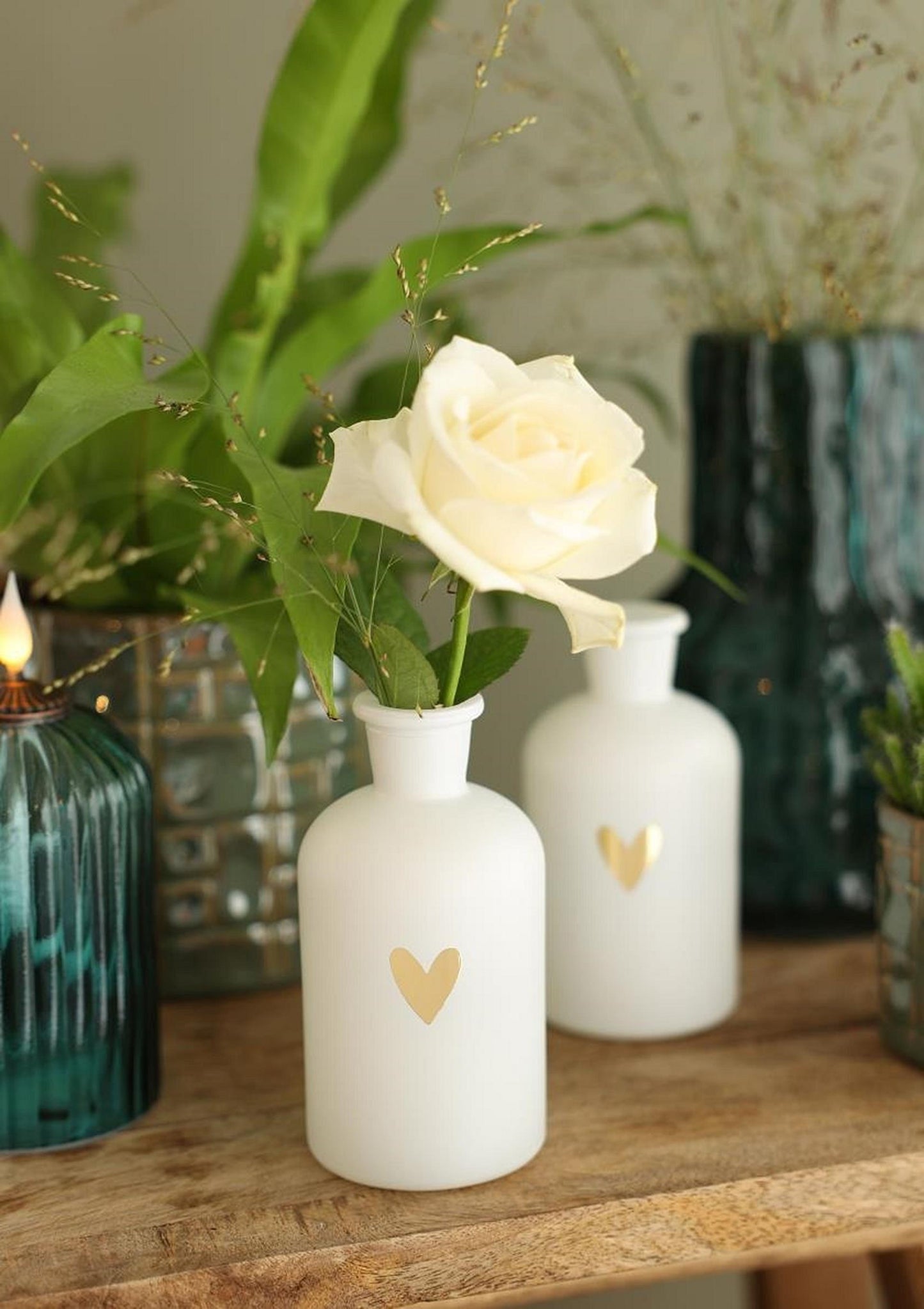 Ideas 4 estaciones jarrón botella cristal blanco con corazón ø4,8xh10,4cm