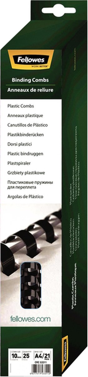 Fellowes plastic bindruggen - rond - 10mm - zwart (25 stuks)