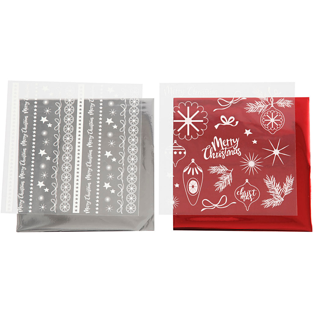 Pellicola decorativa e foglio trasferibile Creativ Company, Natale magico, foglio 15x15 cm, rosso, argento, 2x2 fogli 1 scatola