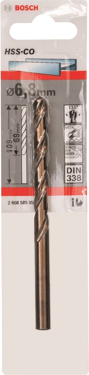 Bosch - taladros para metal hss-co, estándar 6,8 x 69 x 109 mm