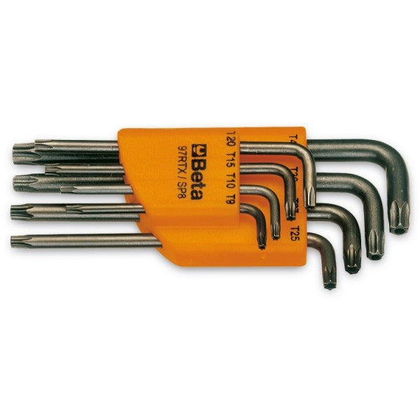 Conjunto de 8 piezas beta de herramientas de teclas de alto ángulo con perfil Torx® resistente a la manipulación (art. 97RTX) con soporte T9-T10-T10-T15-T20-T25 T27-T30-T40