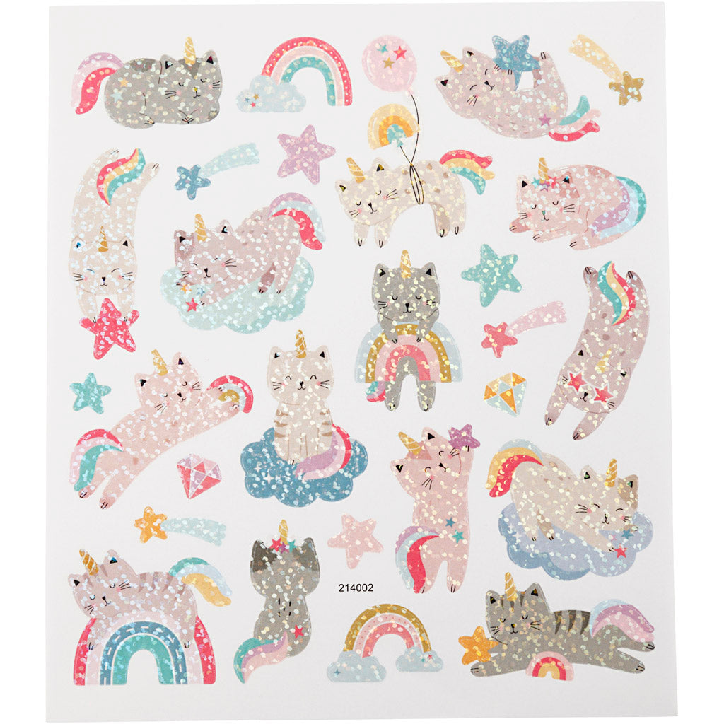 Pegatinas Creativ Company, gatos unicornio, hoja 15x16,5 cm, 1 hoja