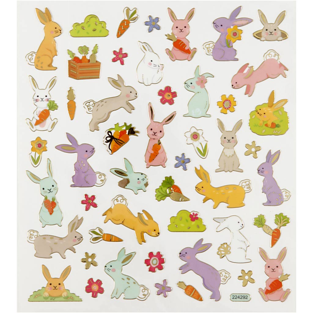Pegatinas de empresa Creativ, Conejito de Pascua, hoja 15x16,5 cm, aprox. 50 piezas, 1 hoja