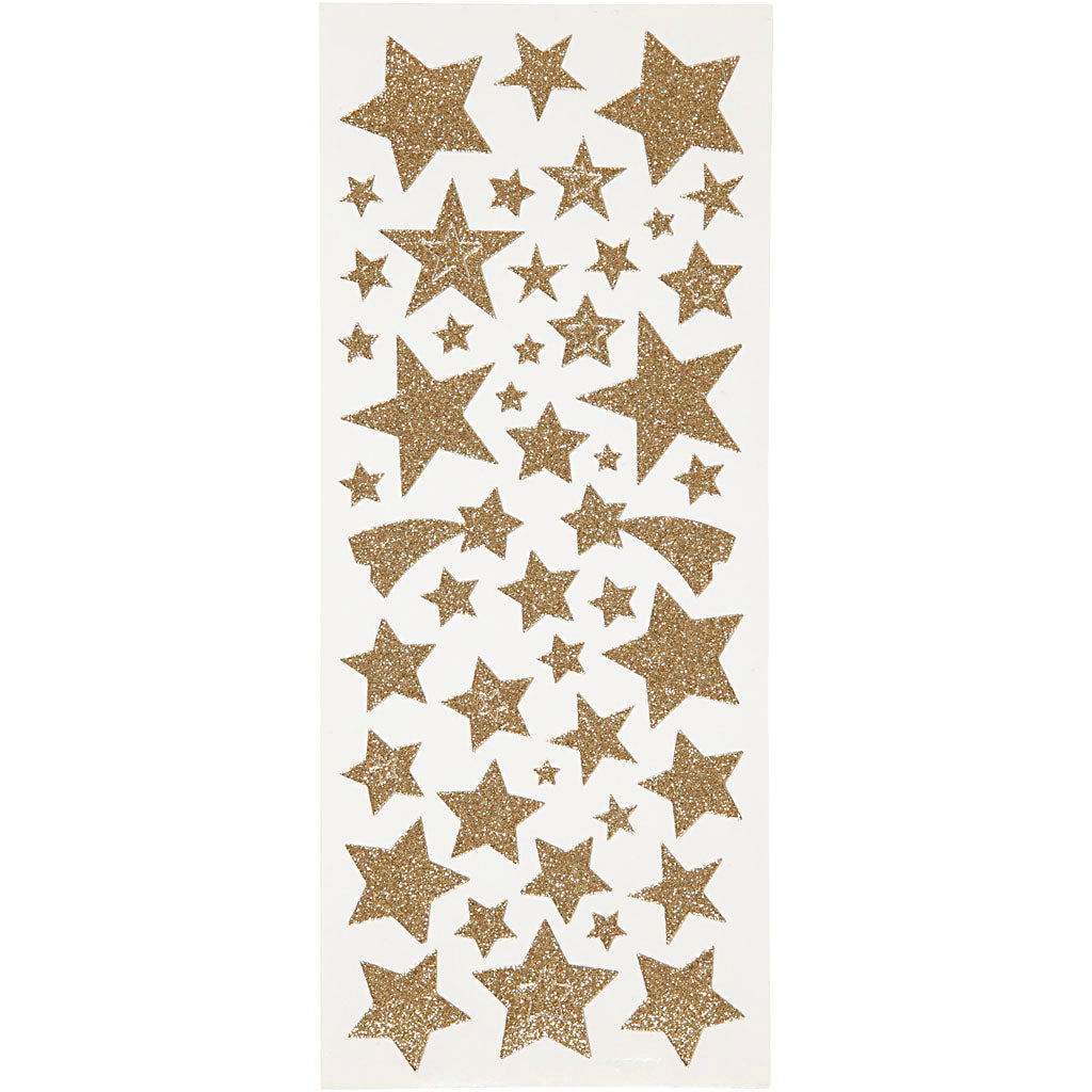 Creativ company pegatinas con purpurina, estrellas, hoja 10x24 cm, aprox. 110 piezas, oro, 2 hojas 1 caja