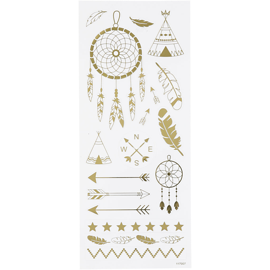 Pegatinas de empresa Creativ, indios, hoja 10x24 cm, aprox. 17 piezas, oro, 1 hoja