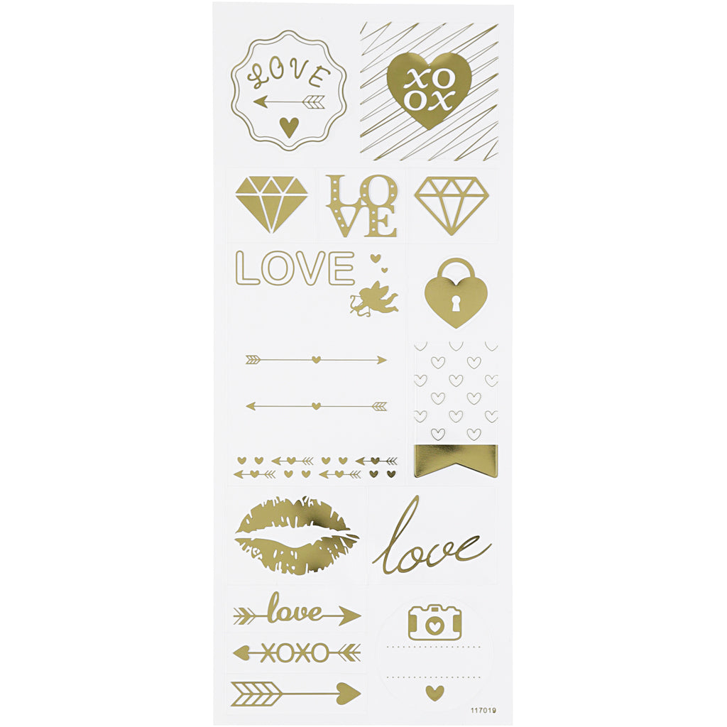 Pegatinas de empresa Creativ, amor, hoja 10x24 cm, aprox. 14 piezas, oro, 1 hoja