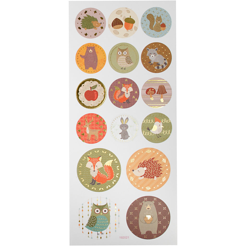 Adesivi aziendali Creativ, animali del bosco, foglio 10x23 cm, ca. 16 pezzi, 1 foglio