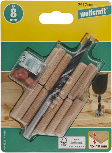 Set di tasselli Wolfcraft | ø8mm| 28 pezzi | 1 set - 2917000