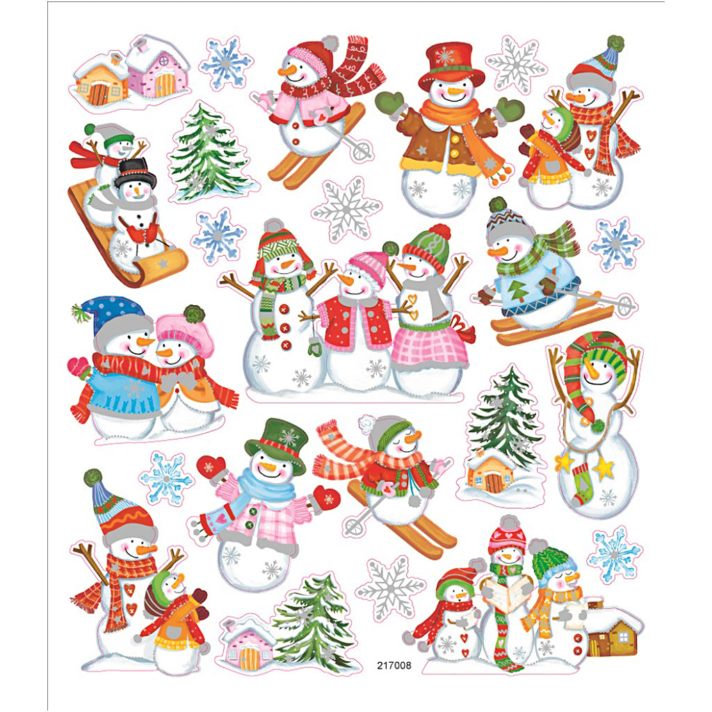Adesivi Creative Company, pupazzi di neve sugli sci, foglio 15x16,5 cm, ca. 24 pezzi, 1 foglio