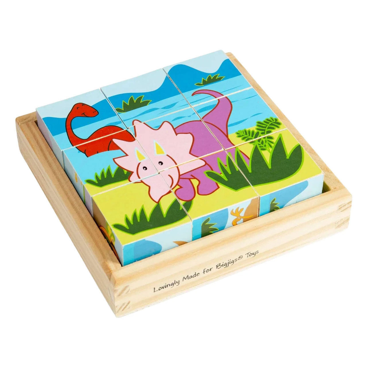 Dinosauro puzzle in blocchi di legno Bigjigs - 9 pezzi.