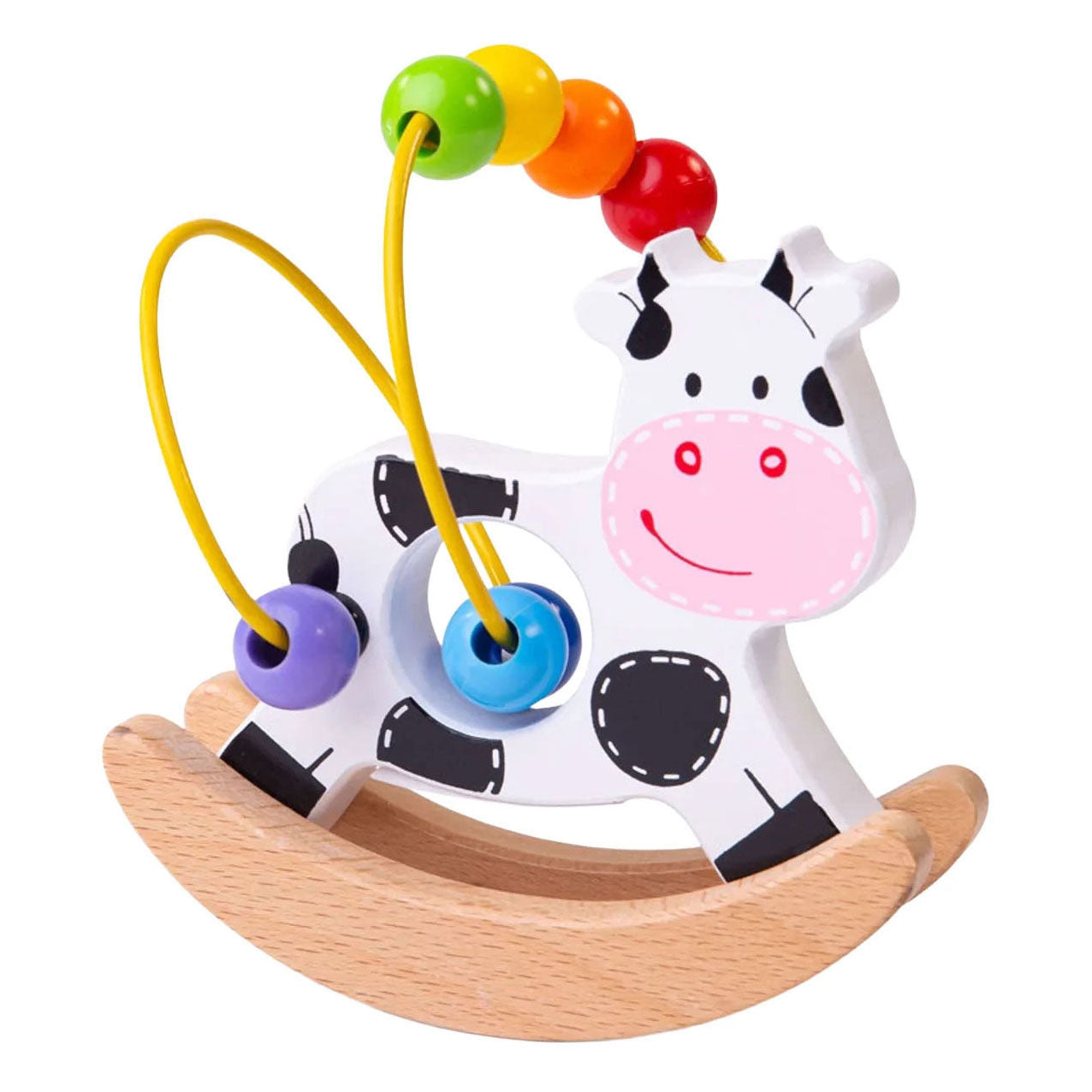 Bigjigs vaca mecedora de madera con espiral de cuentas