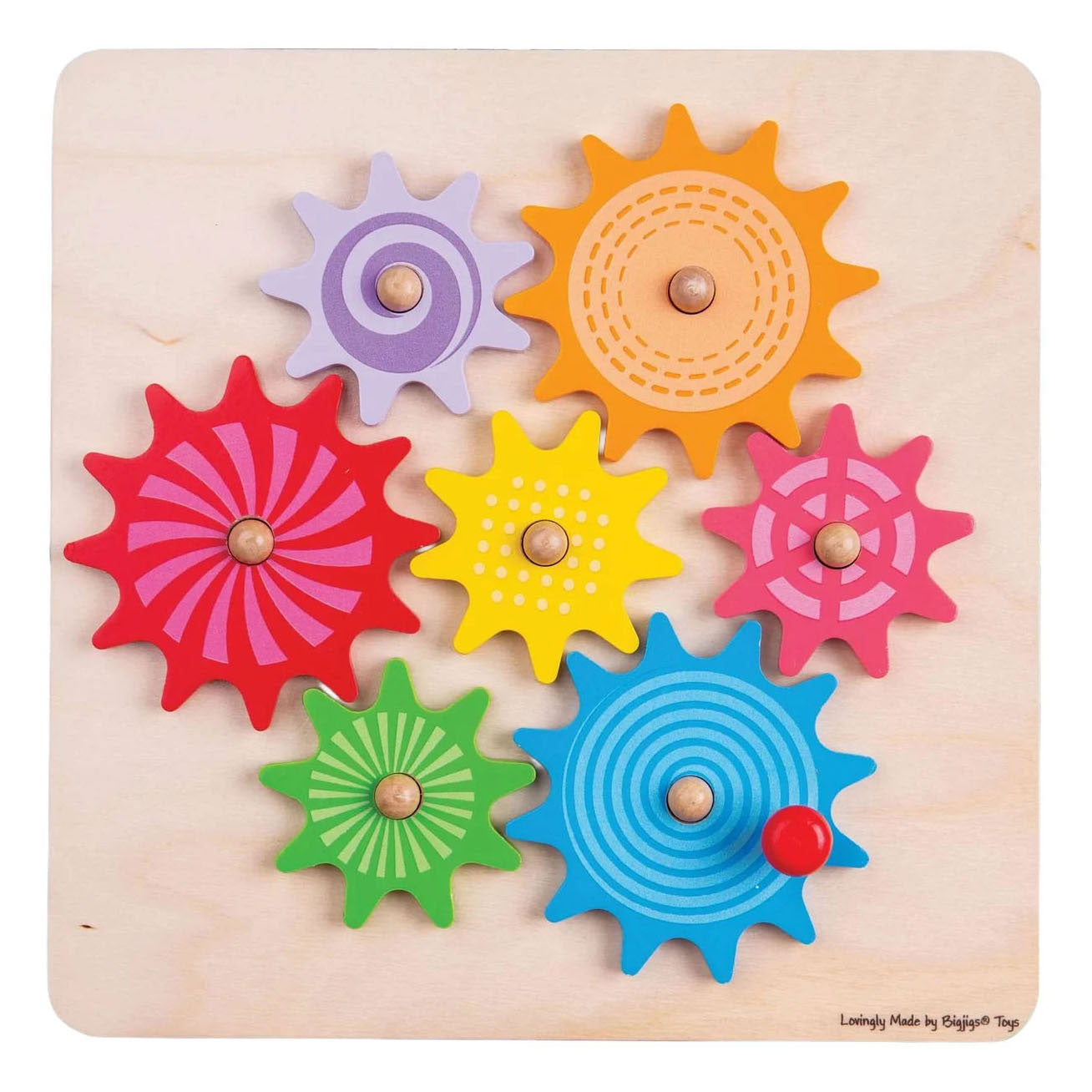 Puzzle di ingranaggi in legno Bigjigs - 7 pezzi.