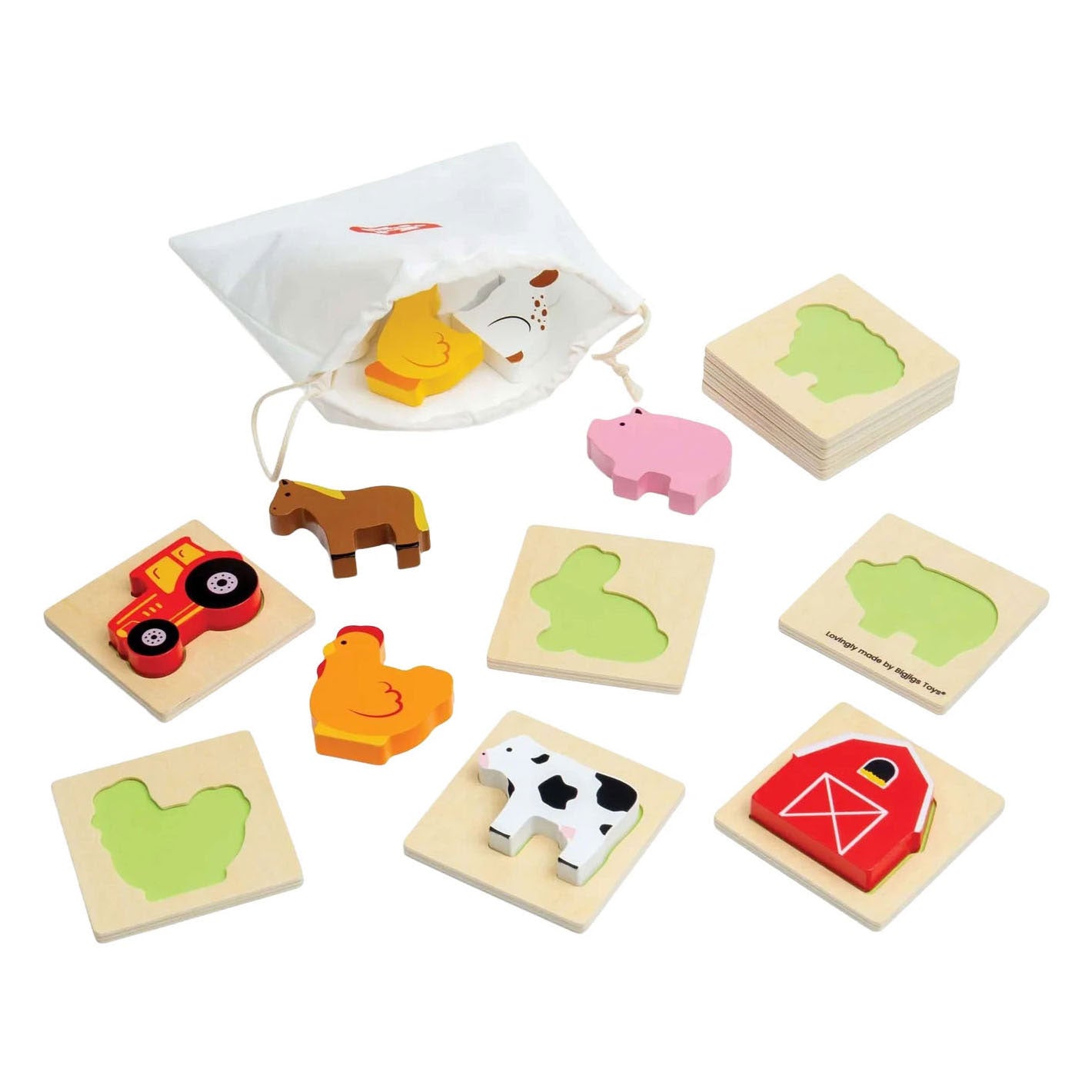 Granja de rompecabezas con formas de madera Bigjigs - 10 piezas