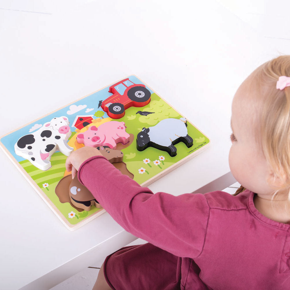 Puzzle in legno Bigjigs Farm, 5 pezzi.