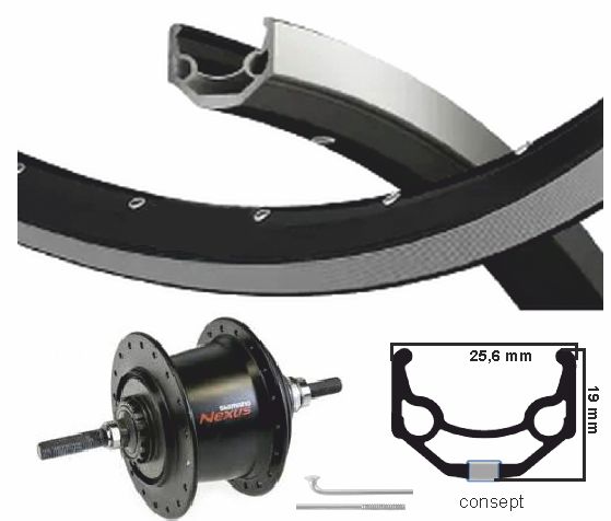 Rueda trasera KGS 28 pulgadas 622 ZW Zilv Nexus 7 RollerBrake Velgrem