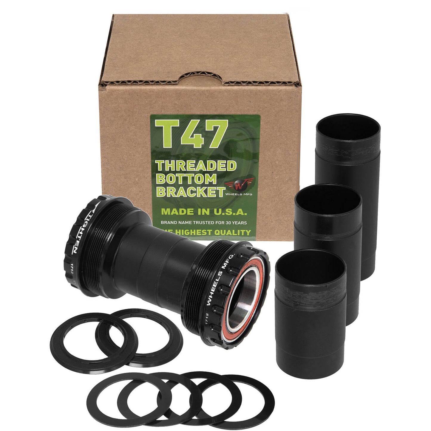 Ruedas de fabricación de ruedas MFG Soporte inferior T47 fuera de borda Shimano 24 mm ACB Negro