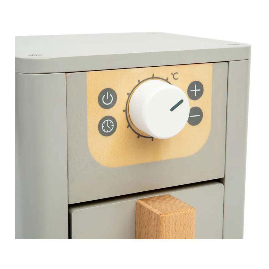 Set da gioco Bigjigs con friggitrice ad aria in legno, 5 pezzi.