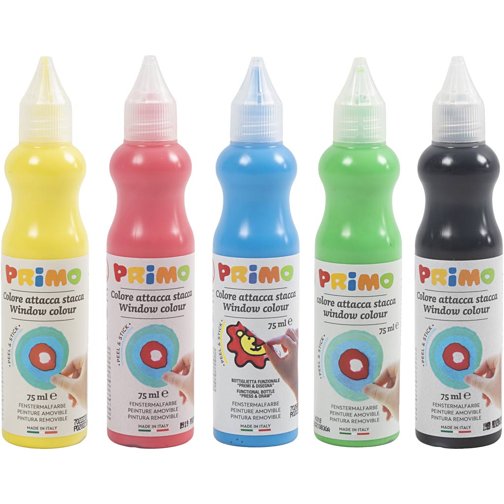 Primo window paint, various colors, 5x75 ml 1 box
