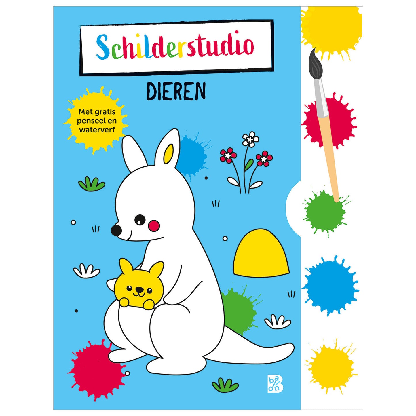 Libro da colorare editoriale standard con tavolozza di colori e animali a pennello