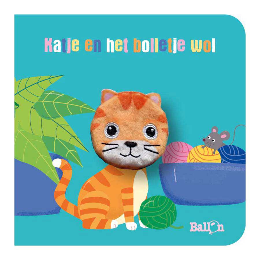 Libro cartonato standard dell'editore con marionetta da dito - gattino e gomitolo di lana