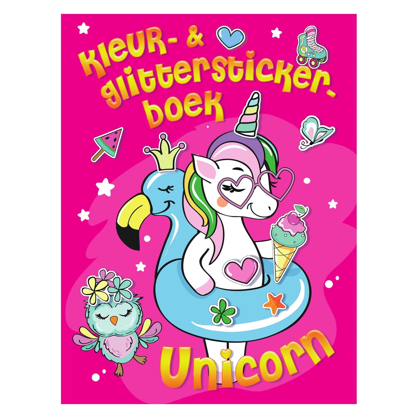 Mondikaarten kleur- glitter stickerboek unicorn