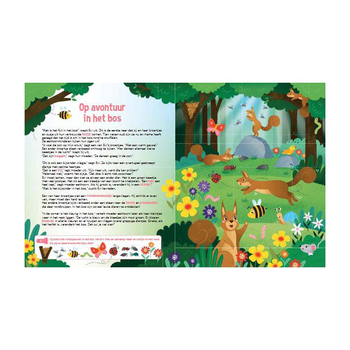 Los editores de Lantern buscan en el libro de búsqueda forestal con una linterna de cartón.