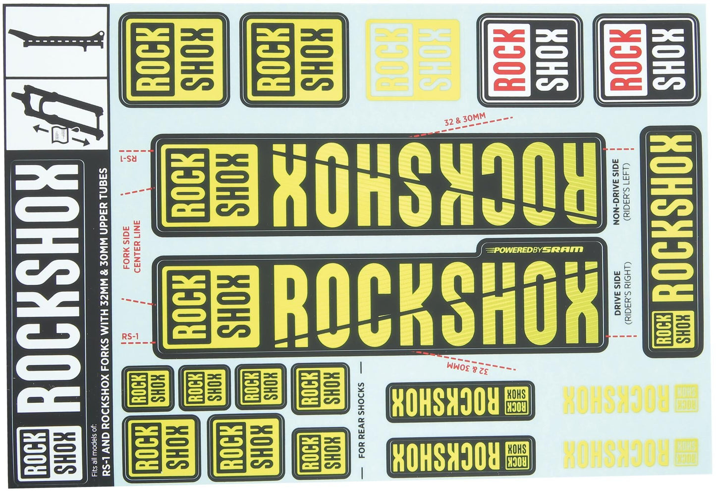 Set di decalcomanie Rockshox Decor Set giallo