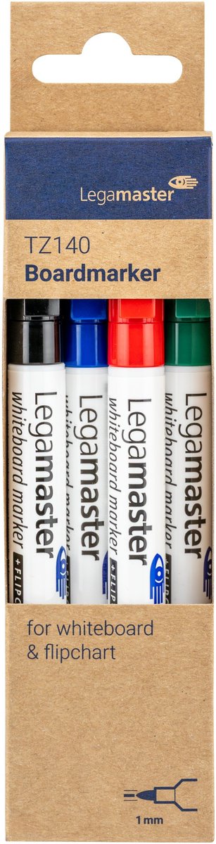 Legamaster viltstift tz140 whiteboard rond assorti 1mm 4stuks