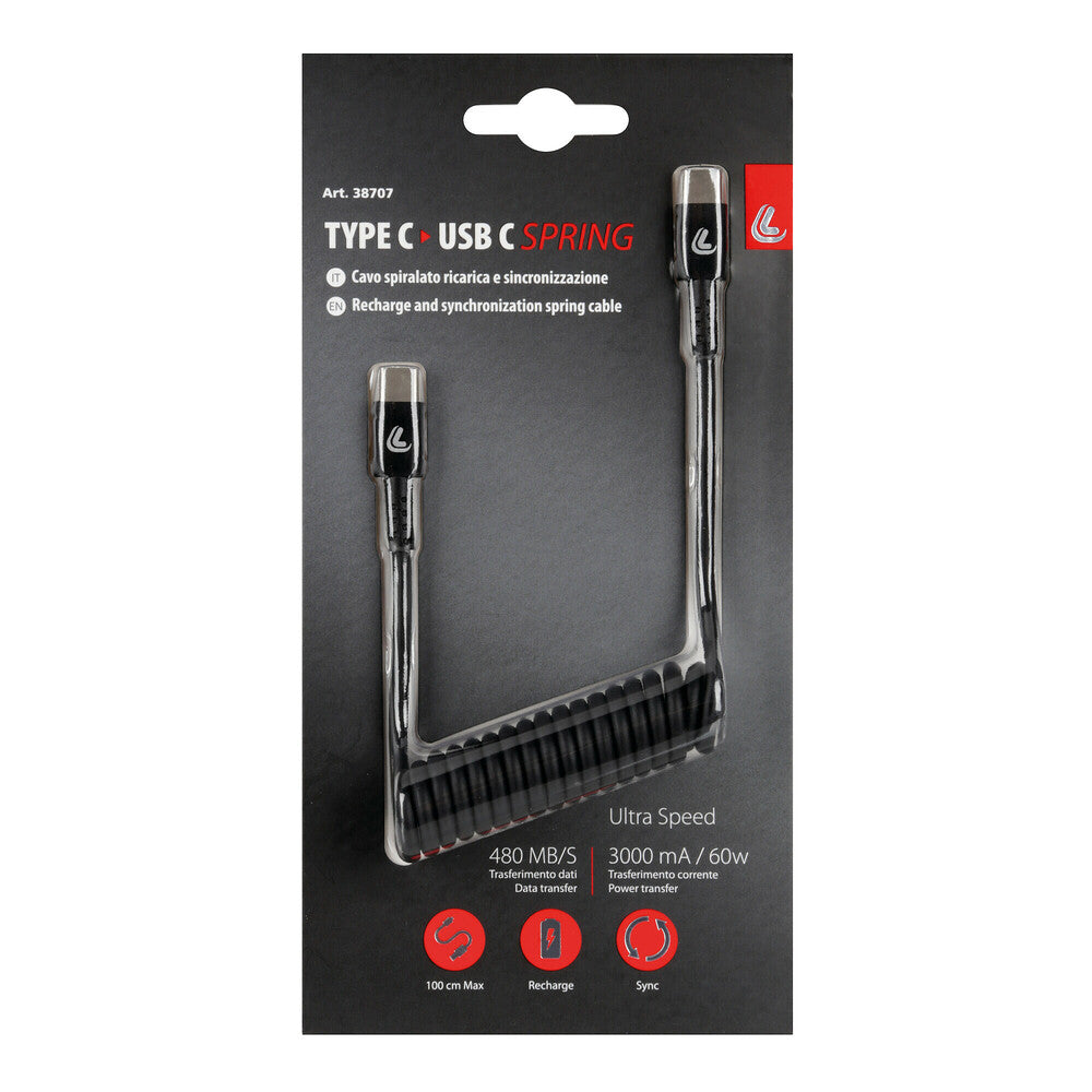 Cavo a molla LampA USB Type-C> Type-C 100 cm