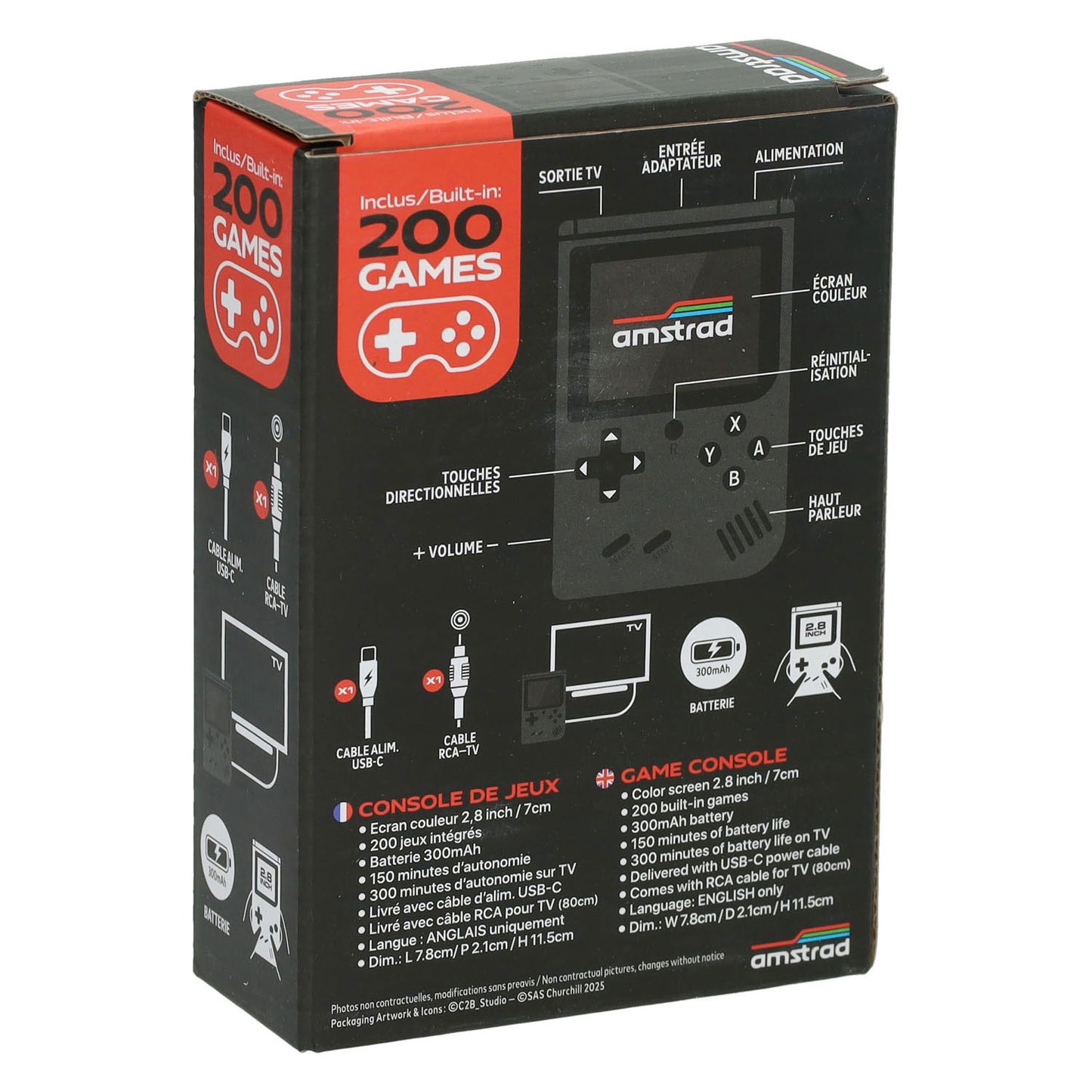 Gamebox - console di gioco portatile con 200 giochi - nera