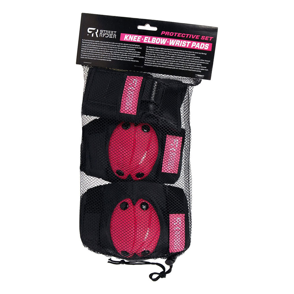 Set de protección de jinete de calle m rosa, 6dlg.