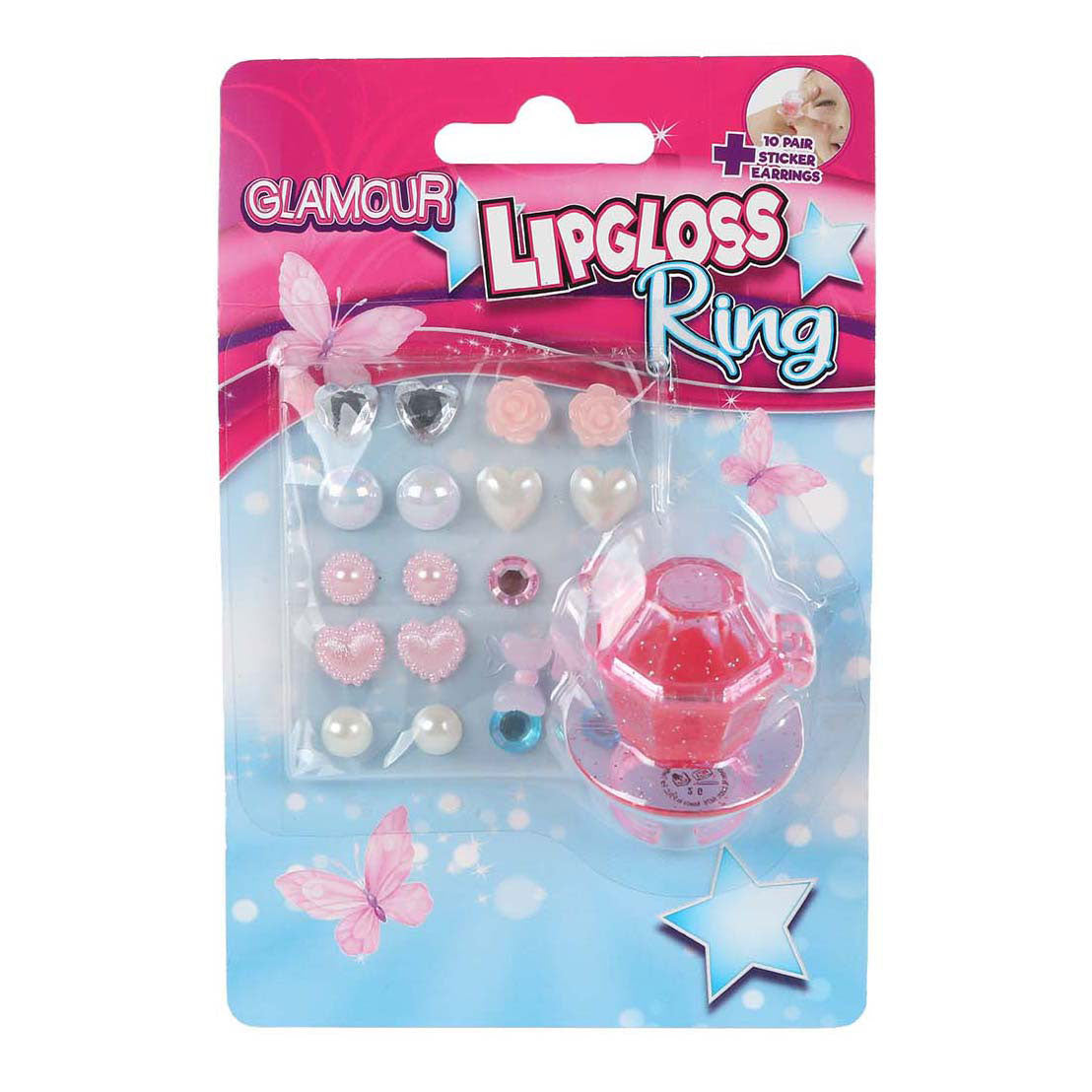 Anillo de brillo labial glamor y 10 pares de pegatinas de aretes