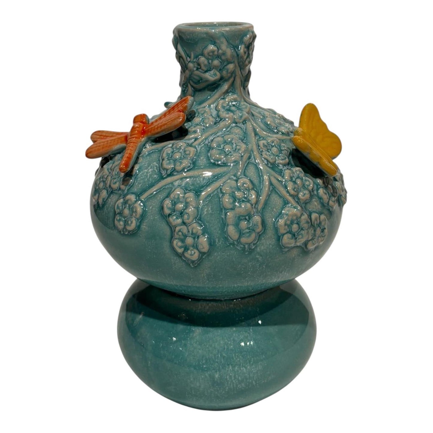 Vaso atmosfera signorile con farfalle verde-blu 11x11x17cm