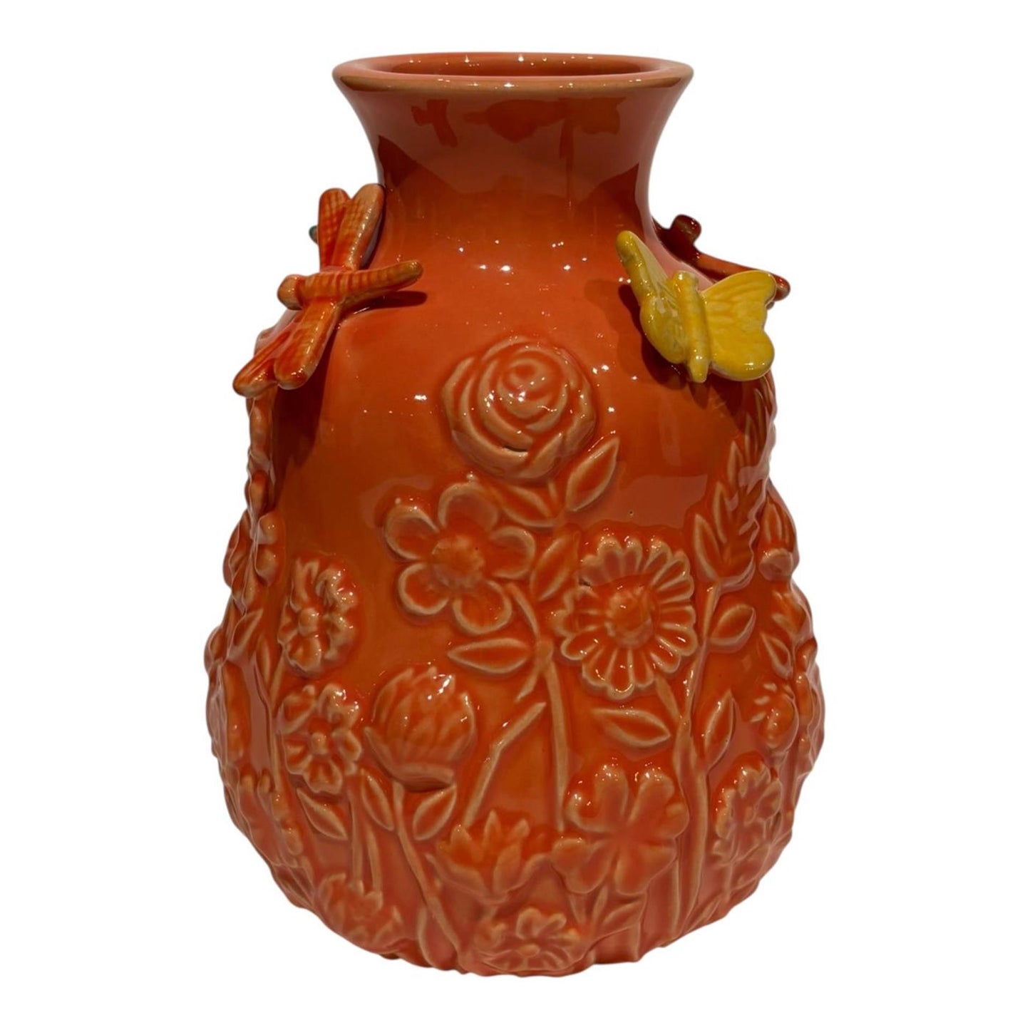 Jarrón Mansion atmósfera con mariposas marrón canela 14xh18cm